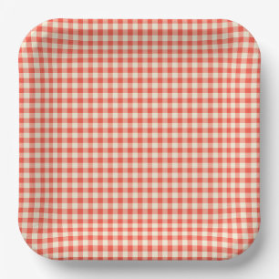 Trendfarbenes Vintages rotes Schachbrettmuster Pappteller