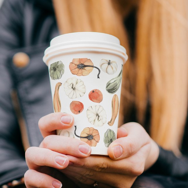 Trendfarbiges Kürbismuster | Herbstwoben Pappbecher (Von Creator hochgeladen)