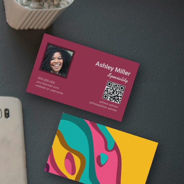 Trendfarbiges QR-Foto Visitenkarte (Trendy Colorful QR Code photo Business Card)
