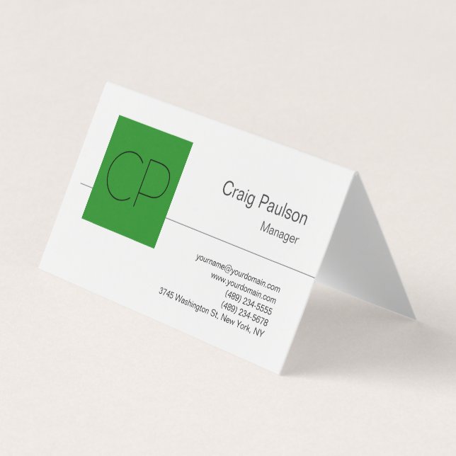 Trendforest Green White Monogram Business Card Visitenkarten (Vorderseite)