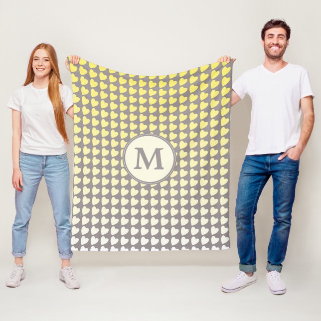 Trendgelbes graues Herz Gradient Muster Monogramm Fleecedecke (Beispiel)