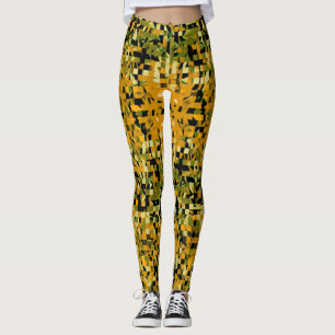 Trendgelbes, orangefarbenes, schwarz Pixel Muster Leggings
