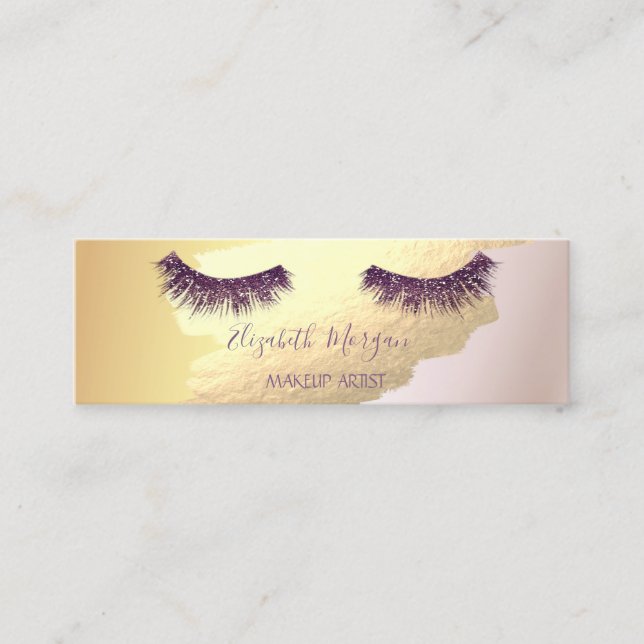 Trendgoldfarbene Pinselstriche, Glitzer Lashes Mini Visitenkarte (Vorderseite)