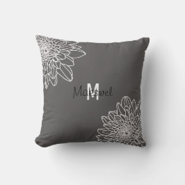 Trendgrau mit weißen Blume und Namenskissen Kissen