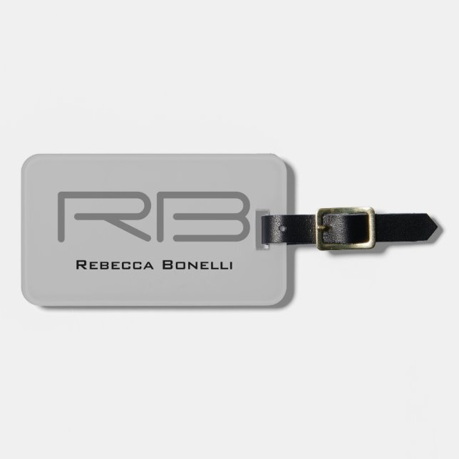 Trendgraue Monogramm Minimalistisch Schlicht Gepäckanhänger (Vorderseite horizontal)