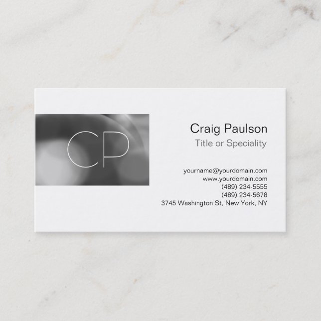 Trendgraue Muster White Monogram Business Card Visitenkarte (Vorderseite)