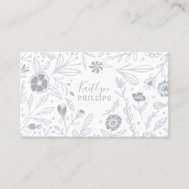 Trendgraue Wildblume Blumenmuster Visitenkarte (Vorderseite)