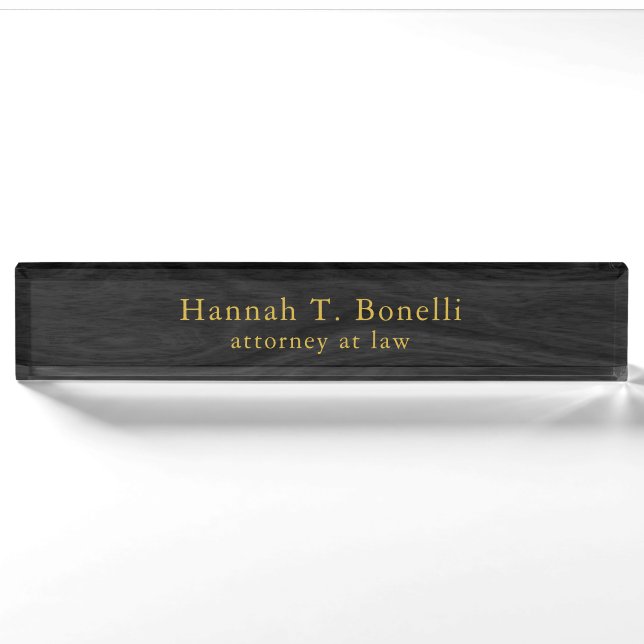Trendgraues Holz Gold Design Schlicht Beruflich Namensplakette (Vorderseite)