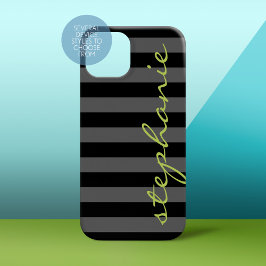 Trendgraues Streifenmuster mit Individuelle Name iPhone 16 Plus Hülle