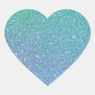 Trendgrün Aquamarin Blue Glitzer Pattern Herz-Aufkleber