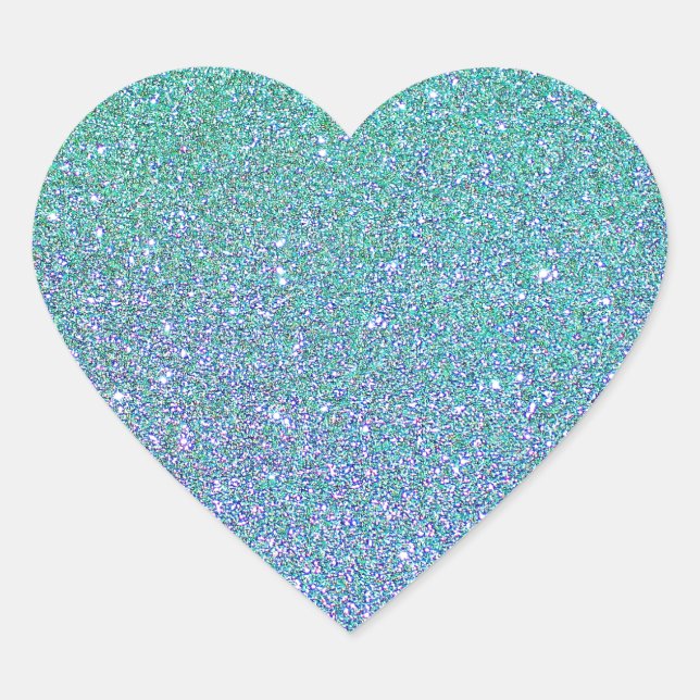 Trendgrün Aquamarin Blue Glitzer Pattern Herz-Aufkleber (Vorderseite)