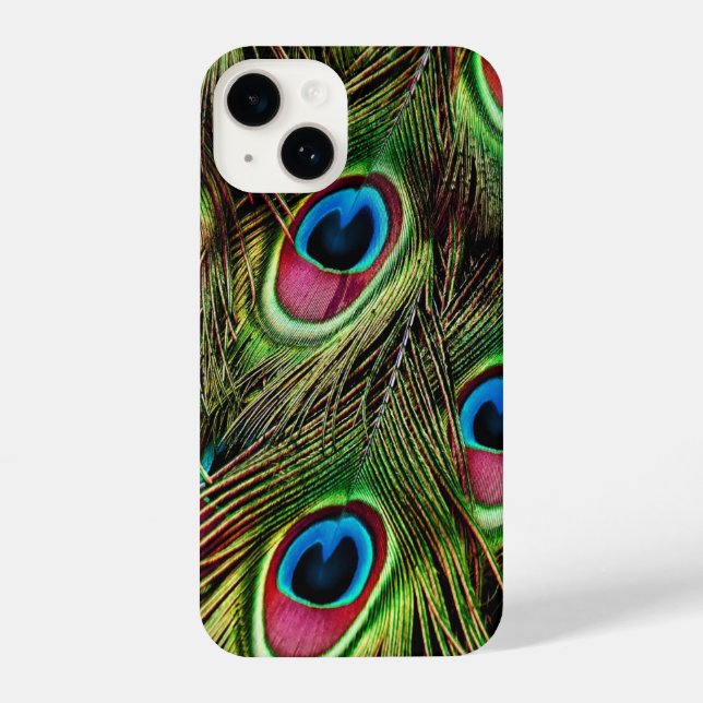 Trendgrün lila, aquamarin türkisfarbene Pfauenfede iPhone 14 Hülle (Rückseite)