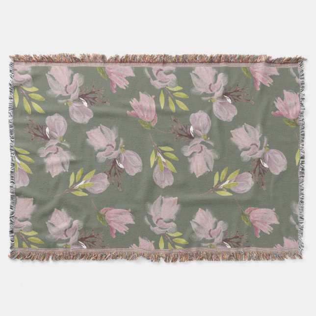 Trendgrün pinkfarben moderne Aquarell Decke (Vorderseite)