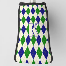 Trendgrüne blaue Raute Muster Modernes Monogramm