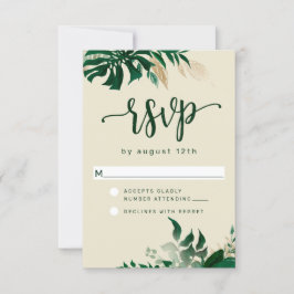 Trendgrüne tropische Blätter Moderne Hochzeit RSVP Karte