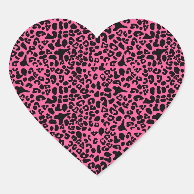 Trendheiß rosa und schwarz, moderne Leopardendruck Herz-Aufkleber (Vorderseite)