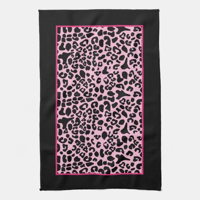Trendheiß rosa und schwarz, moderne Leopardendruck Küchentuch (Vertikal)