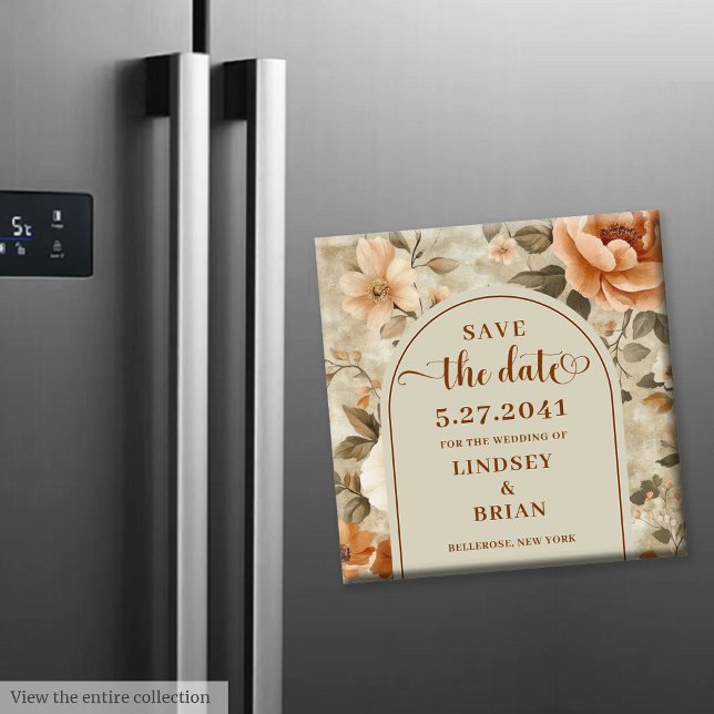 Trendig Boho Rost Beige Oliv Blumen Save the Date Magnet (Trendy Boho Rust Beige Olive Floral Save the Date)
