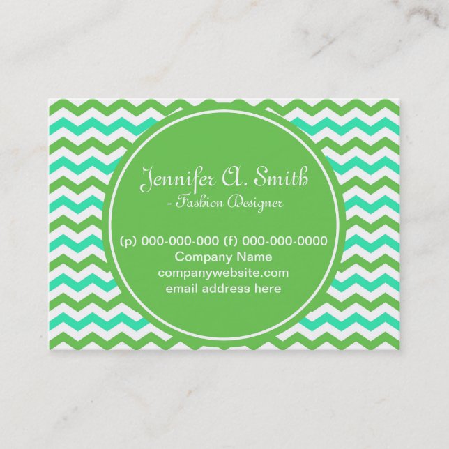 trendig, cool grün und aqua blau Zickzack Visitenkarte (Vorderseite)