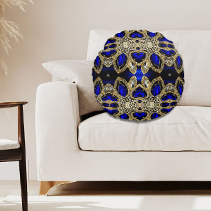 trendig-stylisches türkisfarbenes Gold, silberblau Rundes Kissen