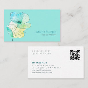 Trendige Aquarell-Blume, Name, QR-Code, Blasses Te Visitenkarte