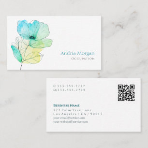 Trendige Aquarell-Blume, Name, QR-Code, Weiß Visitenkarte