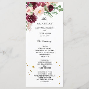 Trendige Aquarell-Bordeaux-Rosa-Blüten Menükarte