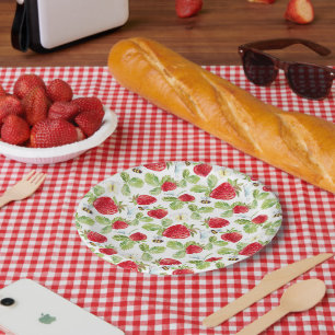 Trendige Aquarell-Wiesen-Erdbeer-Baby-Party Pappteller