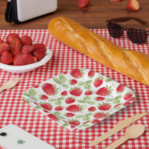 Trendige Aquarell-Wiesen-Erdbeer-Baby-Party Pappteller
