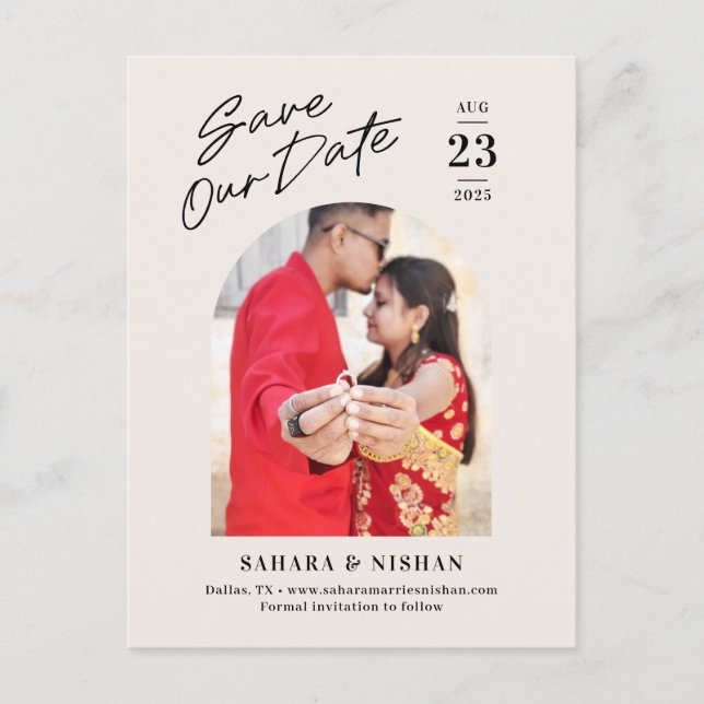 Trendige Arch Editable Color Save the Date Postcar Postkarte (Vorderseite)