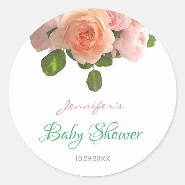 Trendige Baby Dusche Wasserfarben Rose handschrift Runder Aufkleber (Vorderseite)