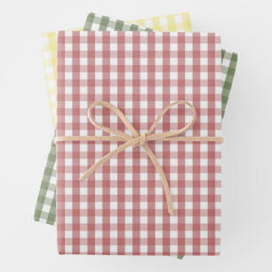 Trendige Babyparty Rot Grün Gelb Gingham Kariert Geschenkpapier Set