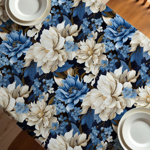 Trendige blaue elfenbeinfarbene florale stilvolle tischdecke