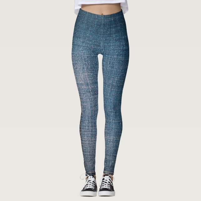Trendige blaue Jeans Muster Leggings (Vorderseite)