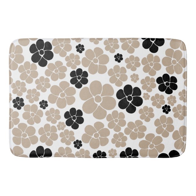 Trendige Blume Muster in Taupe, Schwarz und Weiß Badematte (Vorderseite)