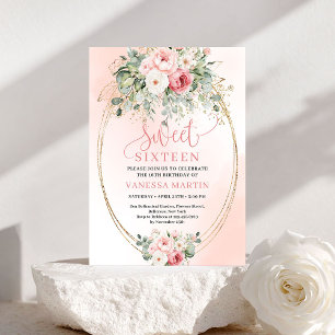 Trendige Blush-Blumen-Sweet-Sixteen-Party-Einladun Einladung