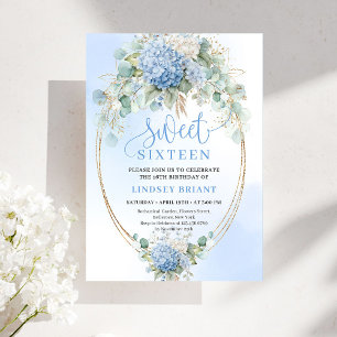 Trendige Boho Blaue Hortensien Sweet Sixteen Party Einladung