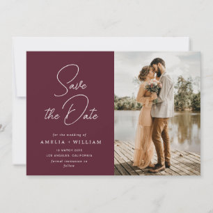 trendige Bordeaux-Hochzeit Speichern Sie das Datum Save The Date
