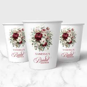 Trendige Burgunder Blumen Hochzeitspapierbecher Pappbecher