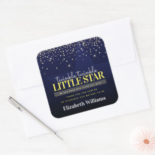 Trendige Chic Twinkle Little Star Babyparty Quadratischer Aufkleber