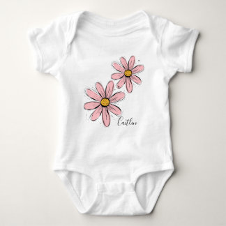 Trendige Daisy Blush Pink Ink Art  Baby Strampler