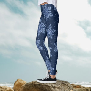 Trendige dunkelblaue Winternacht-Schneeflocken-Mus Leggings