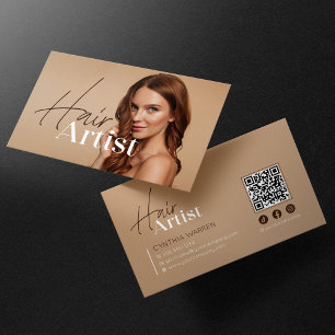 Trendige elegante beige Frisuren-Stylist-Foto-QR-C Visitenkarte