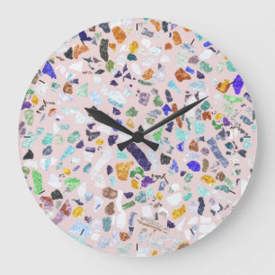 Trendige farbenfrohe glänzende Steine Terrazzo Ros Große Wanduhr