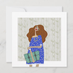 Trendige Fashionista-Modeillustrationskunstkarte Einladung