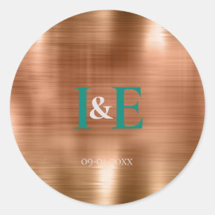 Trendige Faux-Kupferfolie Teal-Text Hochzeit Runder Aufkleber