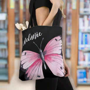 Trendige fett gedruckte schwarze rosa Schmetterlin Tasche