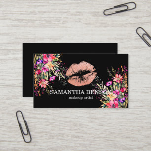 Trendige florale Rose-Gold-Lippen Makeup-Artist Visitenkarte