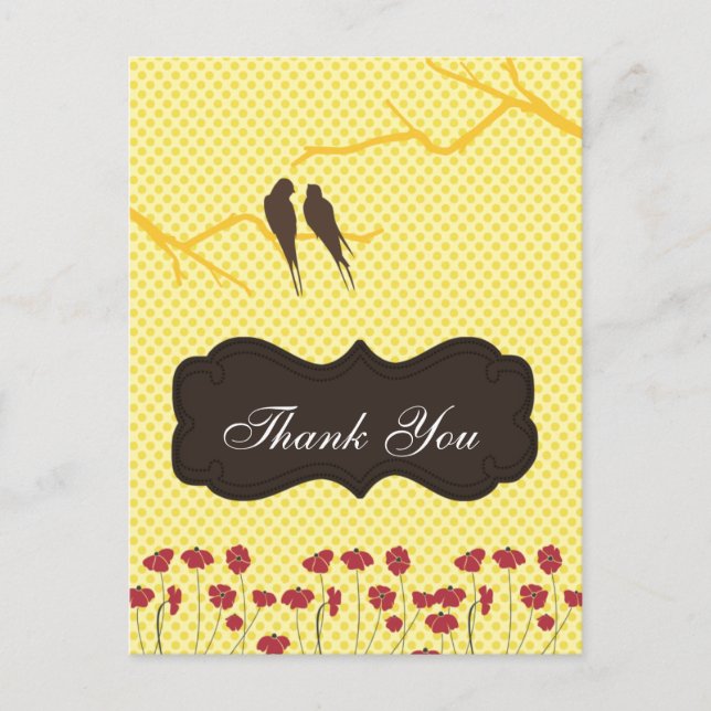 trendige gelbe LovebirdsDankeschön-Karten Postkarte (Vorderseite)