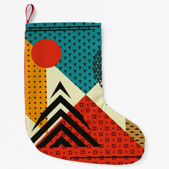 Trendige geometrische Elemente. Retrostil, PA Kleiner Weihnachtsstrumpf (Vorderseite)